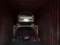 1973 Volvo station wagon on a ramp,